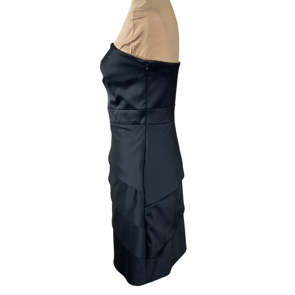 WHBM Satin Cocktail Dress Size 4 Tiered Ruffle Strapless Black LBD - Picture 2 of 8